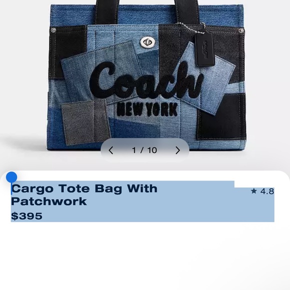 Coach Blue and Black Patchwork Tote - Picture 6 of 8
